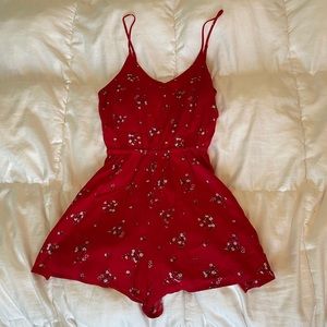 Red + White Floral Romper
